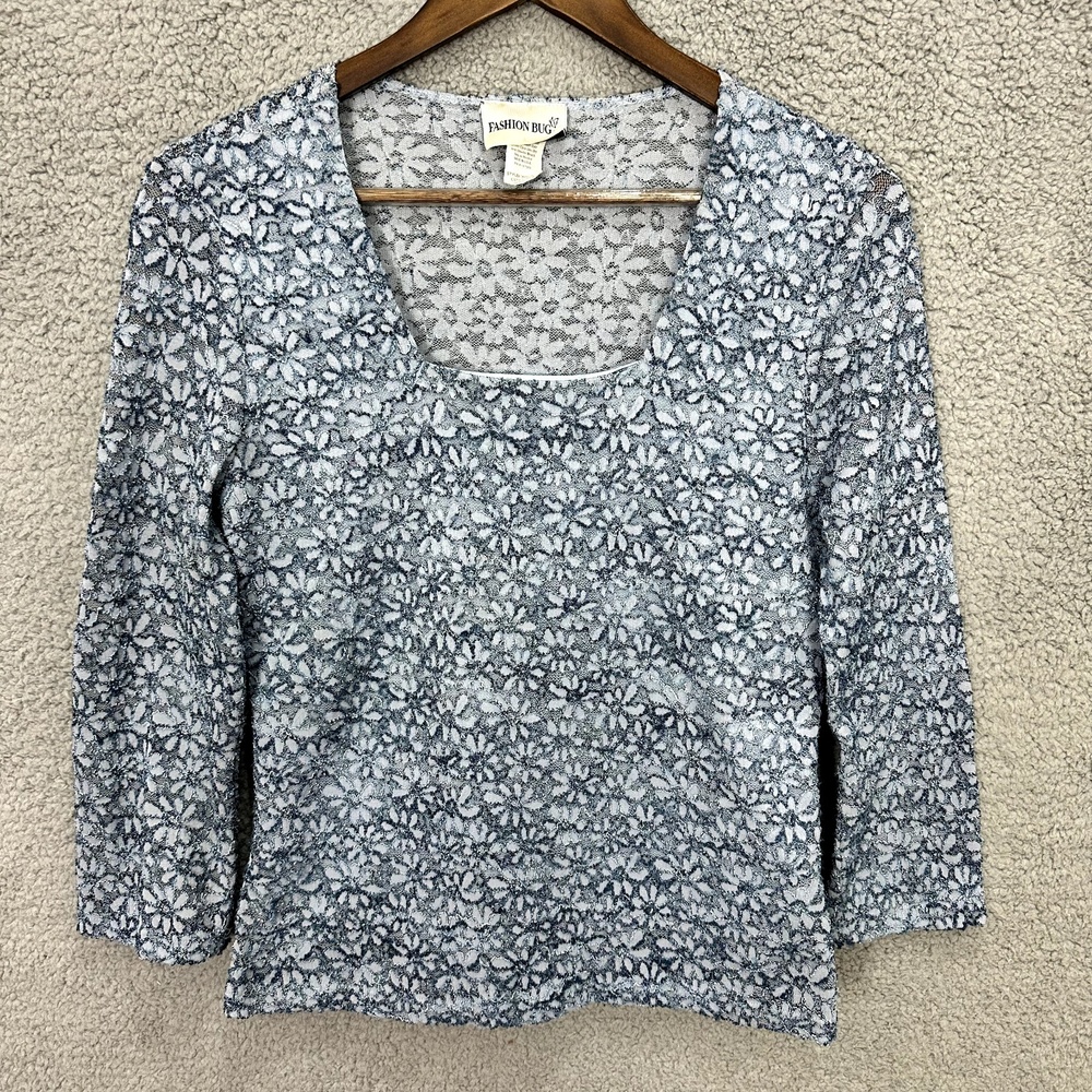 Vintage 90s Fashion Bug Lace Top Women M Metallic Floral Y2K Coquette Romantic